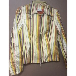 Akris Punto Silk Jacket Full Zip‎ Multi Colored Stripes Woman's Sz M. 70s, Retro